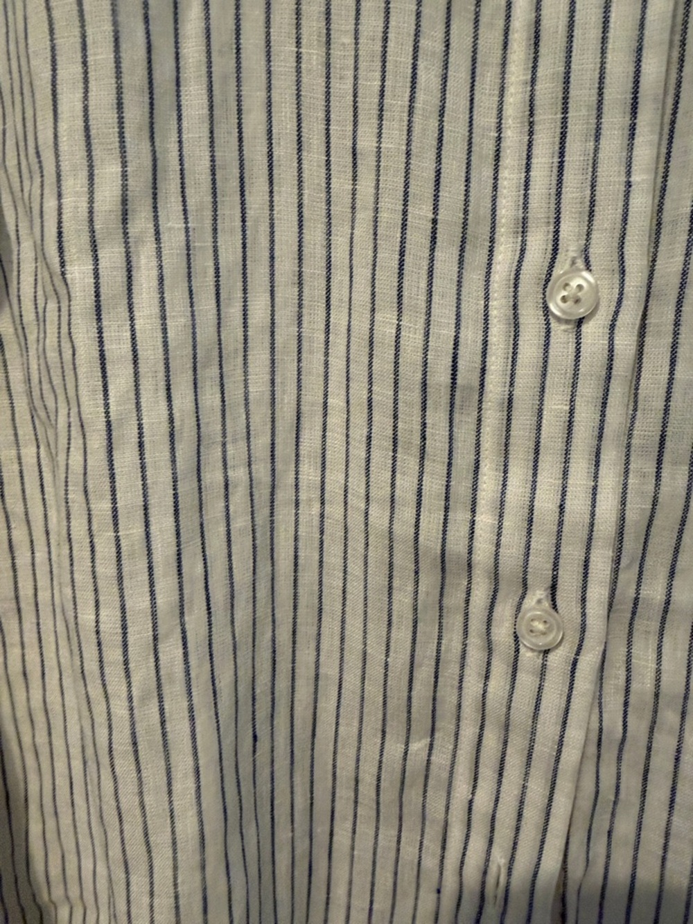 Muji Women’s linen White Button-Up Shirt with Navy Stripes - Casual & Timeless - Picture 3 of 6